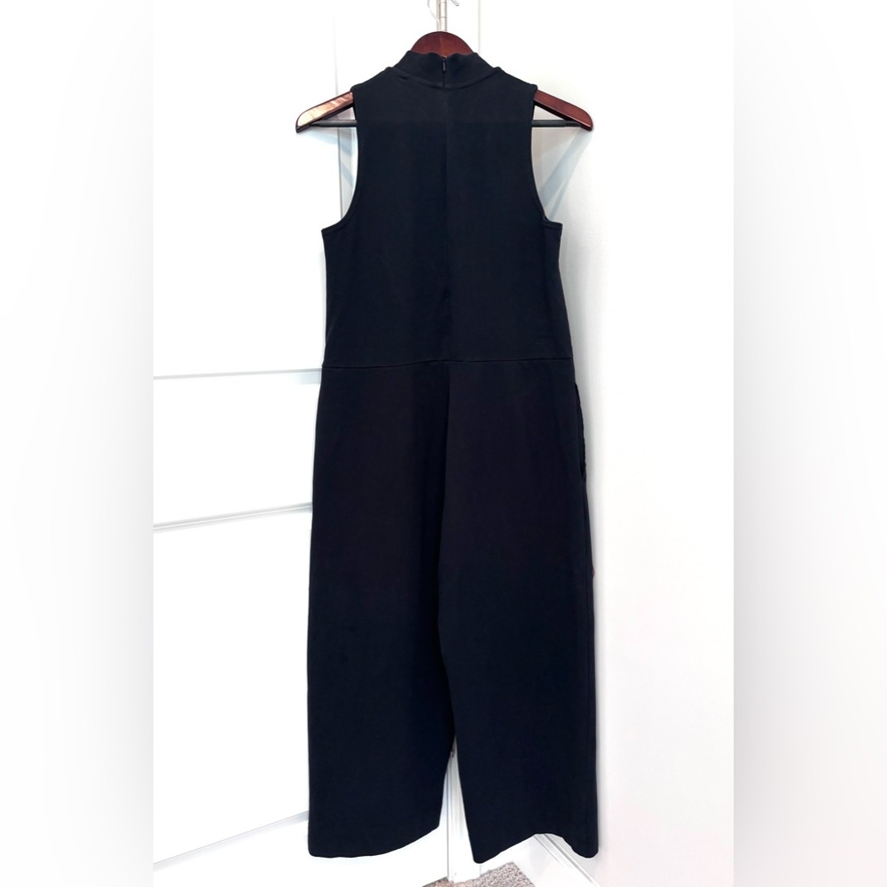 NIKE Wide Leg Jumpsuit Crop Black Jersey Mock Neck Pockets Back Zip Women’s M - Picture 4 of 15